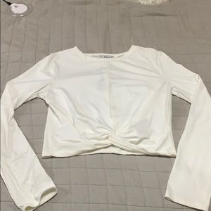 White Cropped Long Sleeved Top